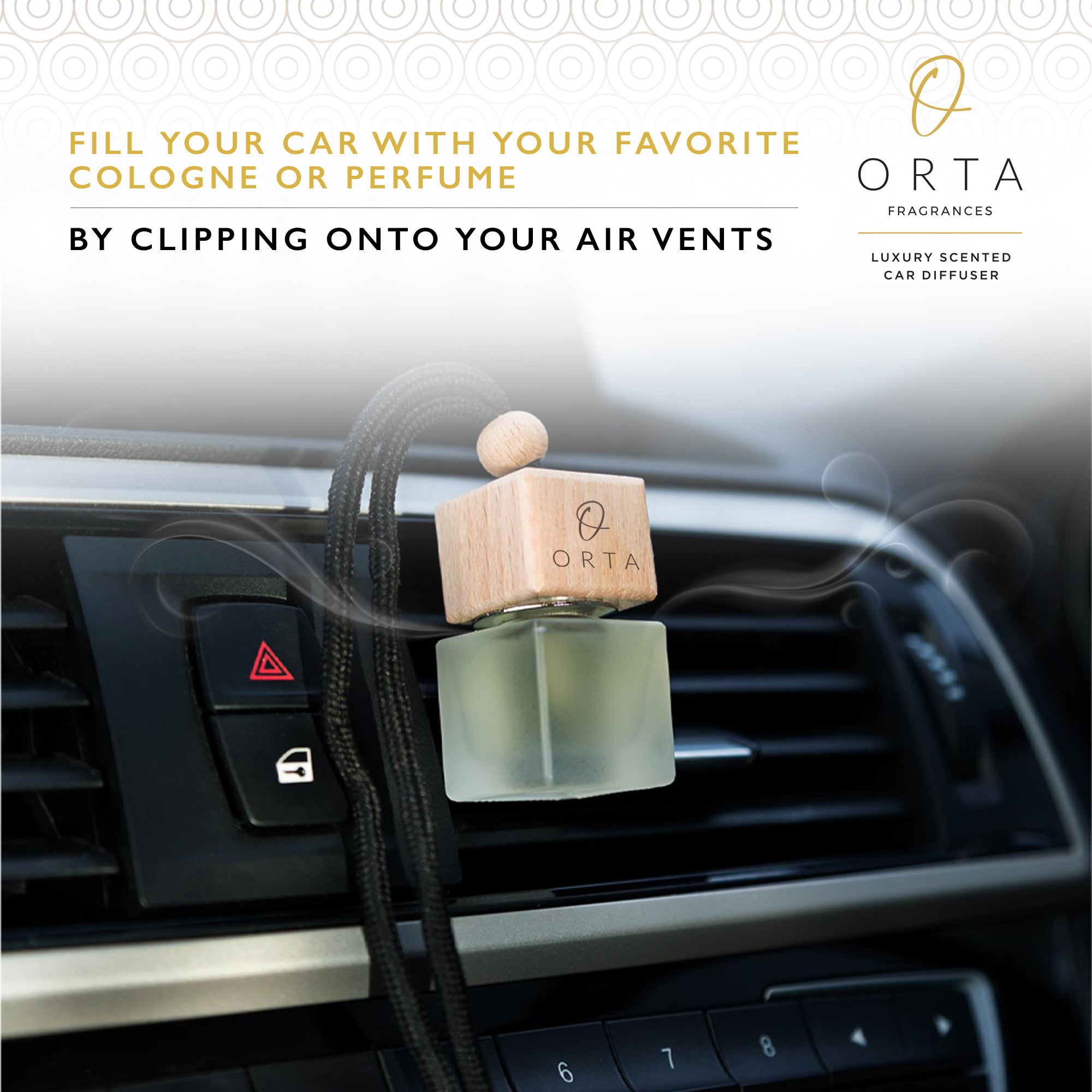No19 Tom Forde Oude Woode Inspired Car Air Freshener Set with Vent Clip and 50 ml Refill Bottle